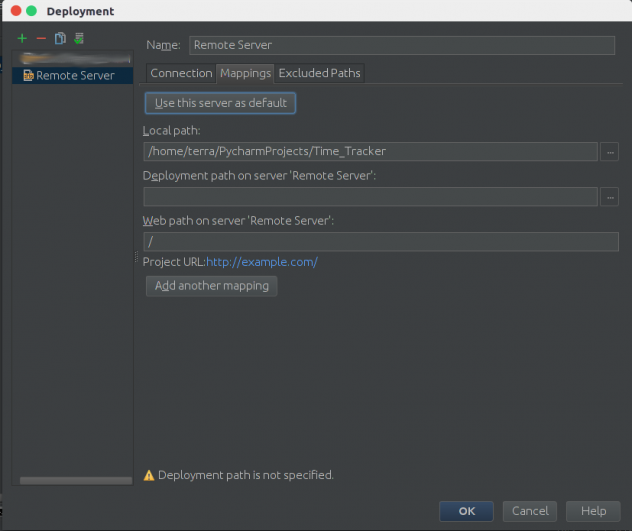 Pycharm deployment settings mapping tab