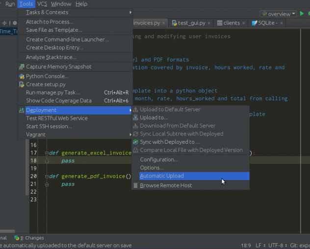 Pycharm setting for automatic deployment