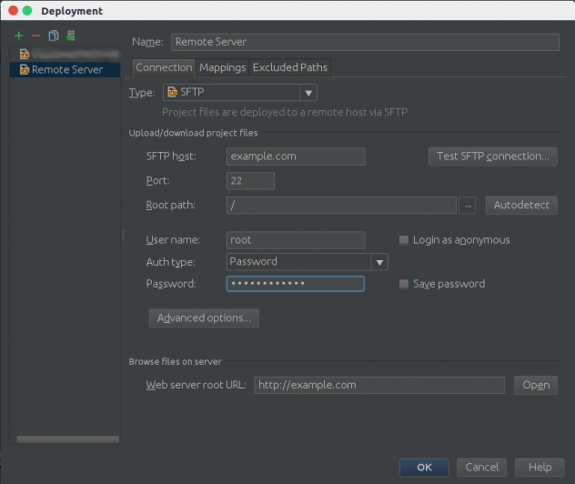 Pycharm connection setting