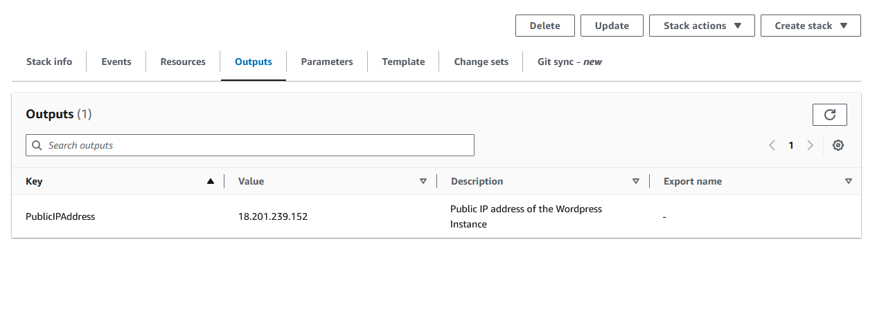 Public IP address of the wordpress instance