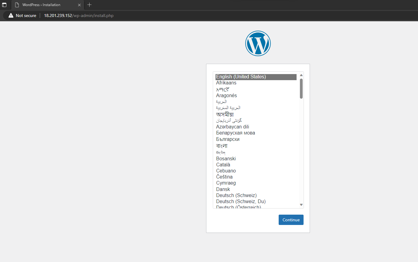 WordPress Installation menu