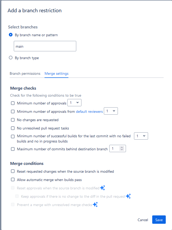 BitBucket merge settings screen